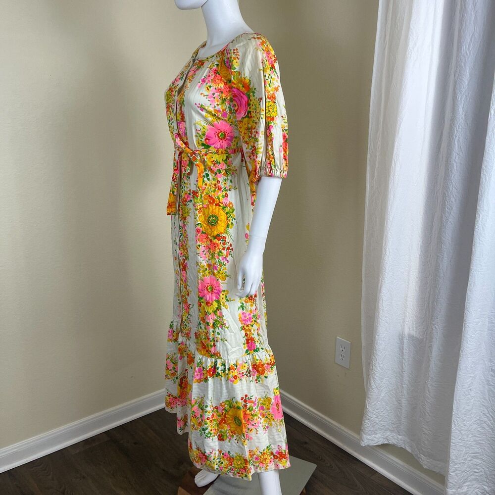 Vintage Miss Elaine Women Size S Floral Ruffle Maxi Dress 70s Retro Boho Peasant - Picture 10 of 17